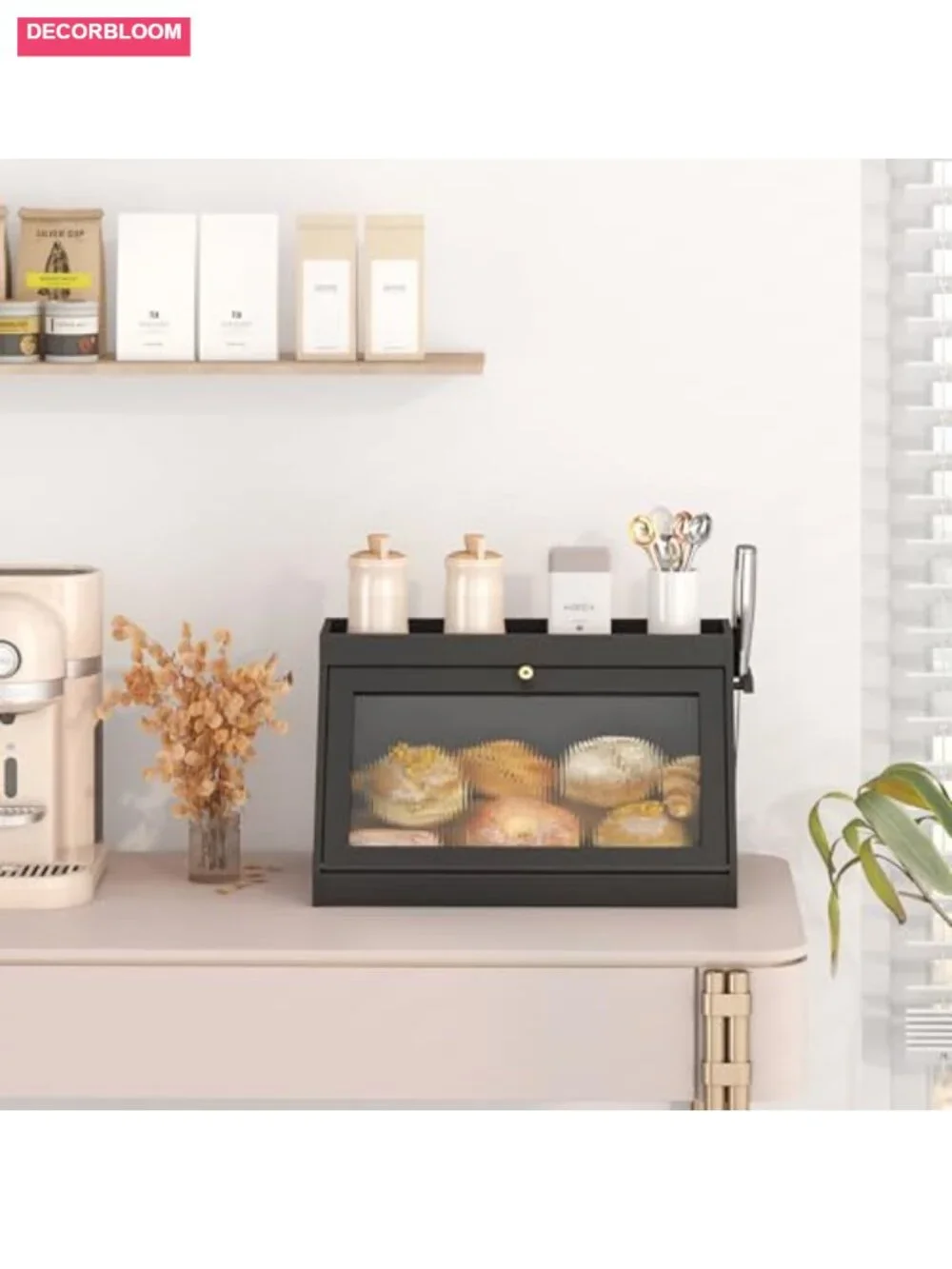 Bamboo Bread Box with Acrylic Door, Large Capacity Kitchen Storage